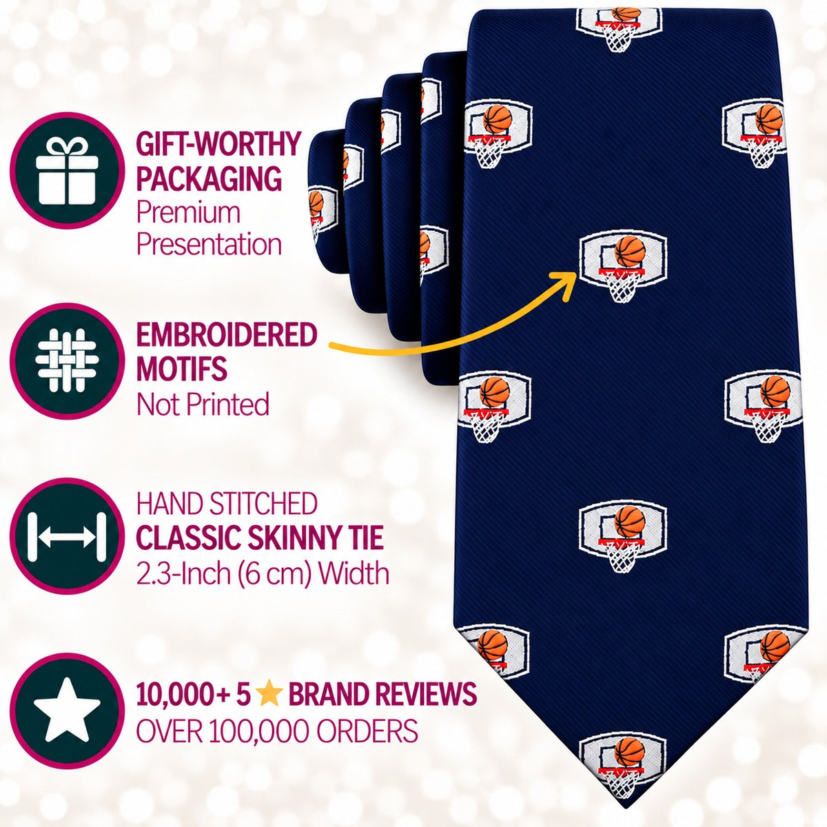 Basketball Backboard Skinny Tie