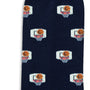 Basketball Backboard Socks: Navy blue athletic socks with a fun pattern of basketballs flying through white and red hoops—ideal for adding performance and style to your game.