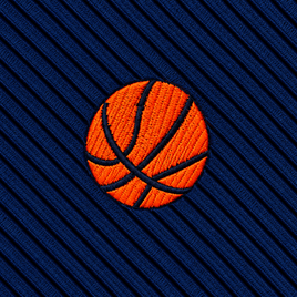 The Basketball Skinny Tie features an embroidered orange basketball on blue, diagonally ribbed fabric, making it a standout accessory—ideal as a unique basketball gift or for adding sporty style to your collection.
