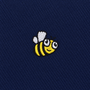 Featuring an embroidered cartoon bee with yellow and black stripes, white wings, and a smiling face on dark blue fabric, the Bee Skinny Tie adds playful character to any wardrobe.