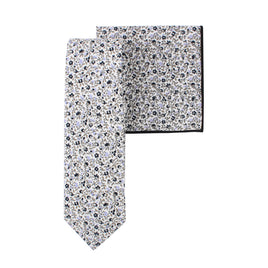 Black Print Floral Cotton Skinny Tie & Pocket Square Set