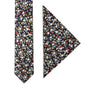 A Black Red Yellow Multi Cotton Floral Skinny Tie & Pocket Square Set.