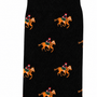 Celebrate the season in style with Black Thoroughbred Horse Racing Socks—festive black socks featuring playful brown horses and riders in red and green, each topped with a Santa hat. Perfect for equestrian holiday fun!.