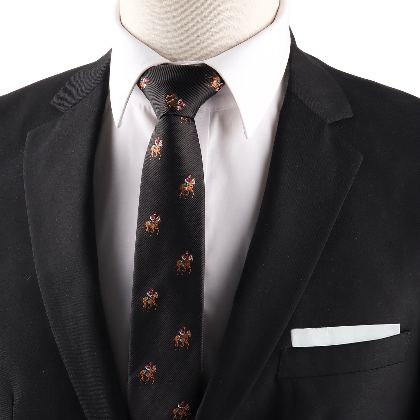 black stallion horse slim tie inspired by thoroughbred racing horses ideal for formal occasions and racing fans
