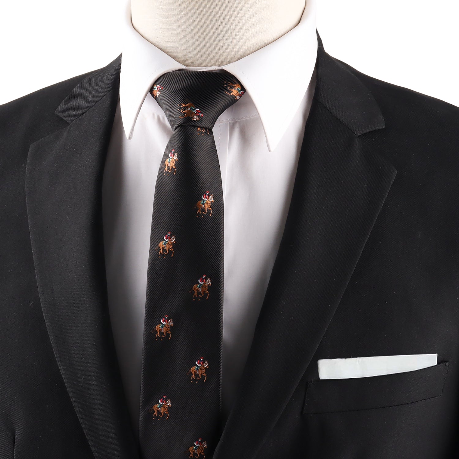 black stallion horse slim tie inspired by thoroughbred racing horses ideal for formal occasions and racing fans