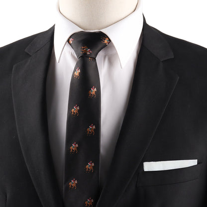 black stallion horse slim tie inspired by thoroughbred racing horses ideal for formal occasions and racing fans