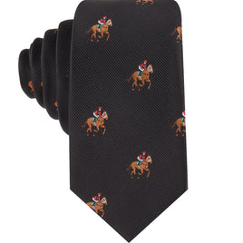 black thoroughbred racing horse skinny tie for men featuring elegant equestrian inspired design for formal and race day wear