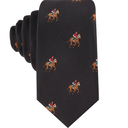 black thoroughbred racing horse skinny tie for men featuring elegant equestrian inspired design for formal and race day wear