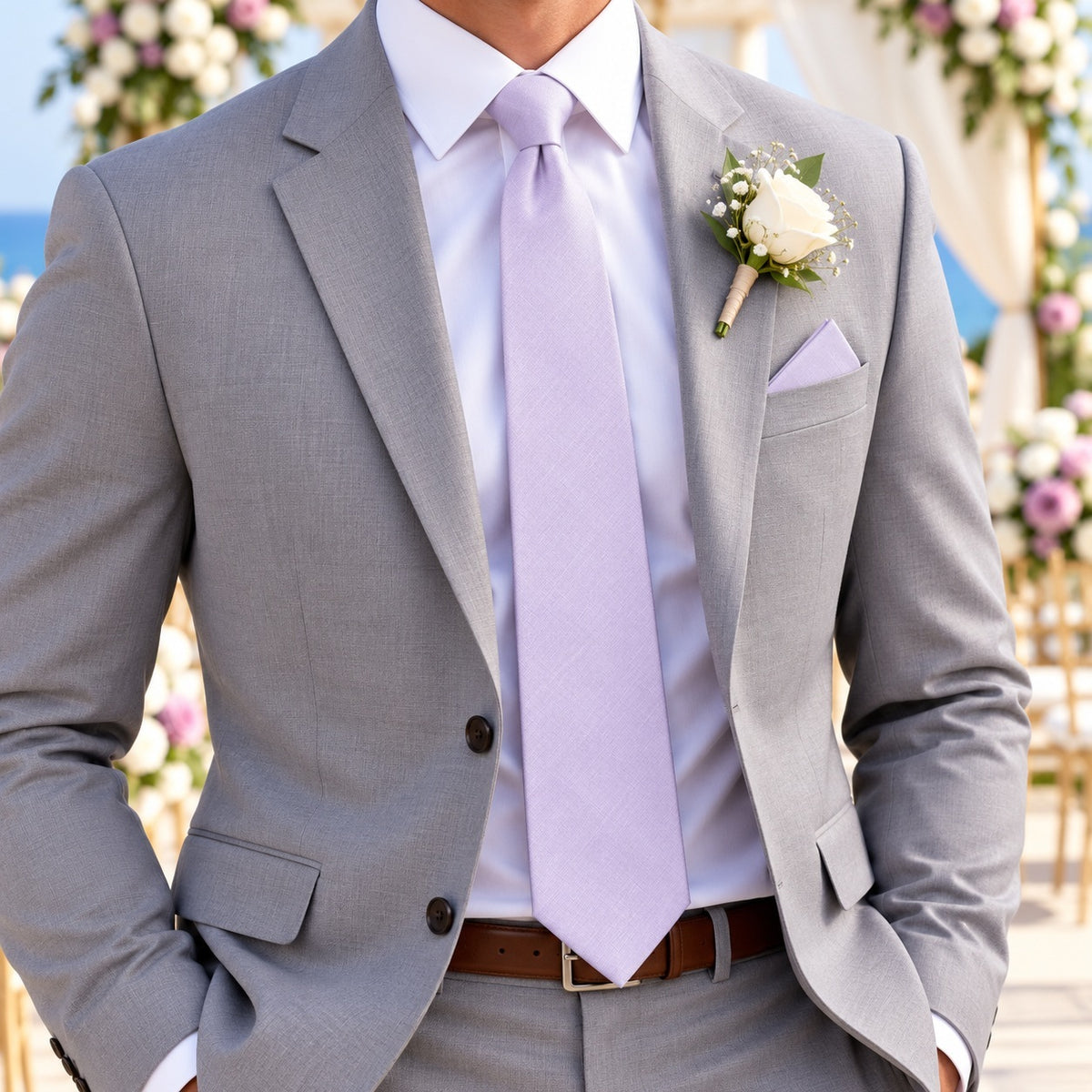 Blush Purple Skinny Necktie and Pocket Square Set
