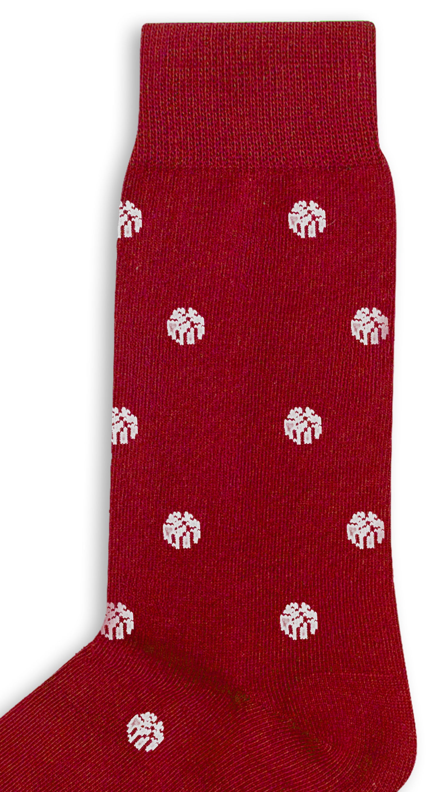 The White Basketball Socks feature an evenly spaced pattern of small, red gift box icons across the fabric, inspired by popular NBA colorways.