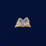 The Book Skinny Tie features an embroidered open book emblem in gold and white thread on diagonal-striped dark blue fabric, making it a perfect accessory to add classic sophistication to your literary tie collection.