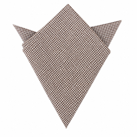 The Brown Mini Houndstooth Pocket Square, folded into a diamond with two points at the top, is a sharp business pocket square and an elegant wedding accessory for men.