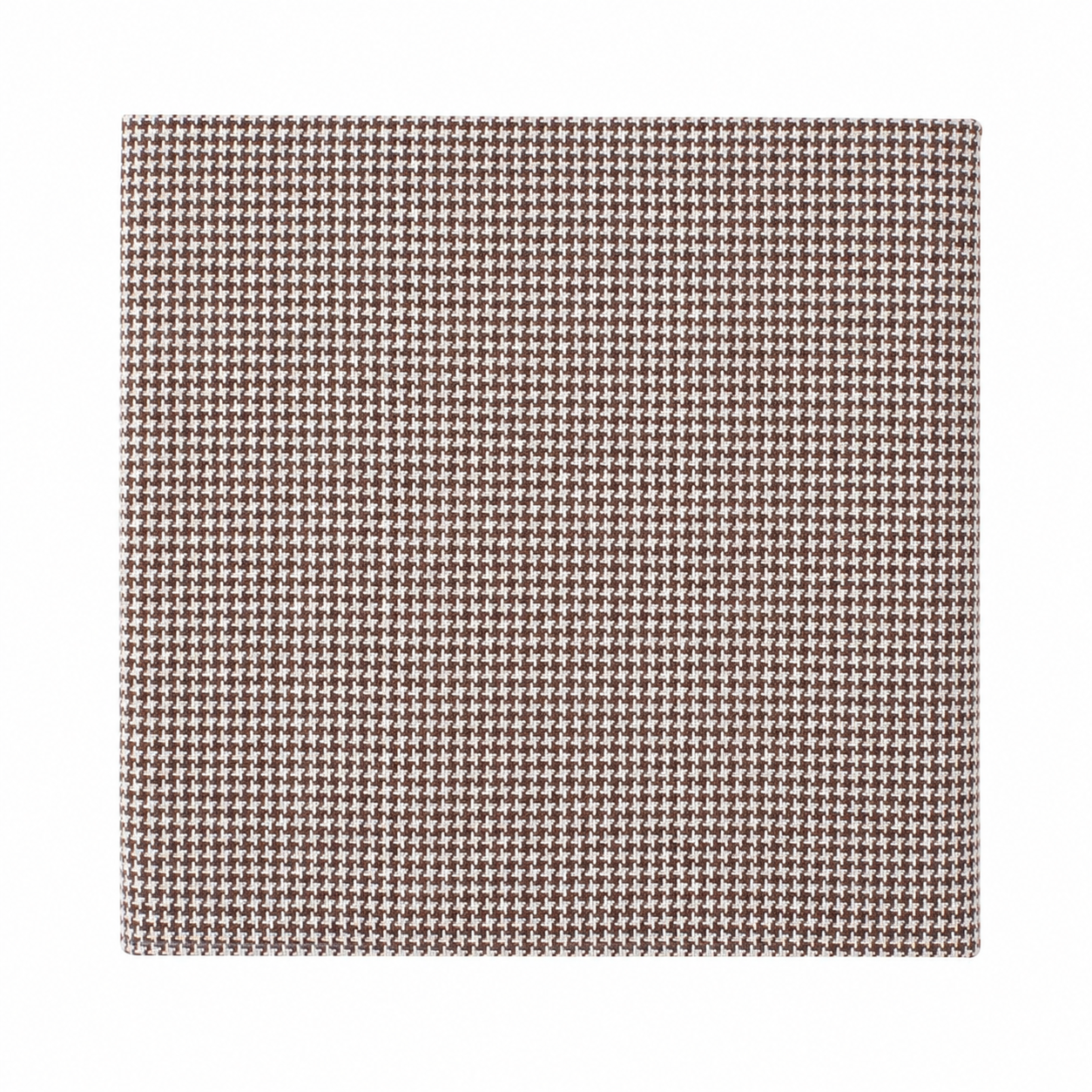 The Brown Mini Houndstooth Pocket Square features a brown and white houndstooth pattern on white—an ideal men’s formal accessory or wedding pocket square.