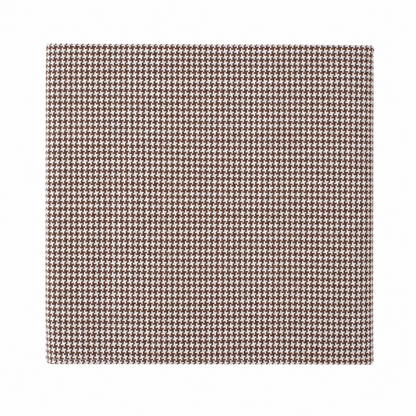 The Brown Mini Houndstooth Pocket Square features a brown and white houndstooth pattern on white—an ideal men’s formal accessory or wedding pocket square.