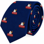 The Cake Skinny Tie is a blue novelty accessory featuring a repeating pattern of chocolate cake slices topped with whipped cream and candles, making it perfect for anyone who wants to add a fun dessert-themed touch to their outfit.