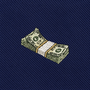 Add a playful flair to your collection with this Cash Skinny Tie, featuring an embroidered stack of dollar bills wrapped in a white band and displayed on dark blue, diagonally striped fabric—an ideal novelty necktie for cash enthusiasts.