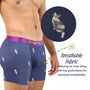 Cat Underwear features a playful cat print and purple waistband. The close-up shows its perforated, breathable fabric for comfort and ventilation—ideal for cat lovers who value style and ease.