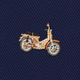 The Classic Motorbike Skinny Tie features an embroidered vintage-style motorcycle on dark blue, diagonally textured fabric—making it the perfect biker gift and a unique accessory for enthusiasts who appreciate classic flair.