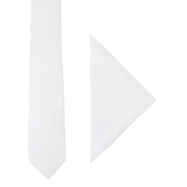 The Classic White Cotton Skinny Tie & Pocket Square Set, displayed on a plain background, is perfect for formal events.