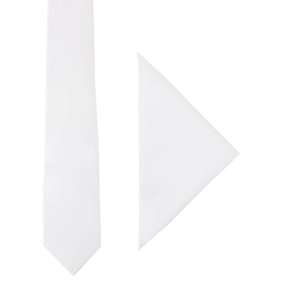 The Classic White Cotton Skinny Tie & Pocket Square Set, displayed on a plain background, is perfect for formal events.
