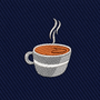 Embroidered with a steaming coffee cup design on navy blue, diagonally striped fabric, the Coffee Skinny Tie is the perfect accessory for café lovers or a unique coffee-themed gift.