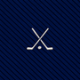 Two crossed ice hockey sticks and a puck embroidered in white on a dark blue diagonally striped fabric background, offering the same refined appeal as a novelty golf tie, but with a classic ice hockey twist.