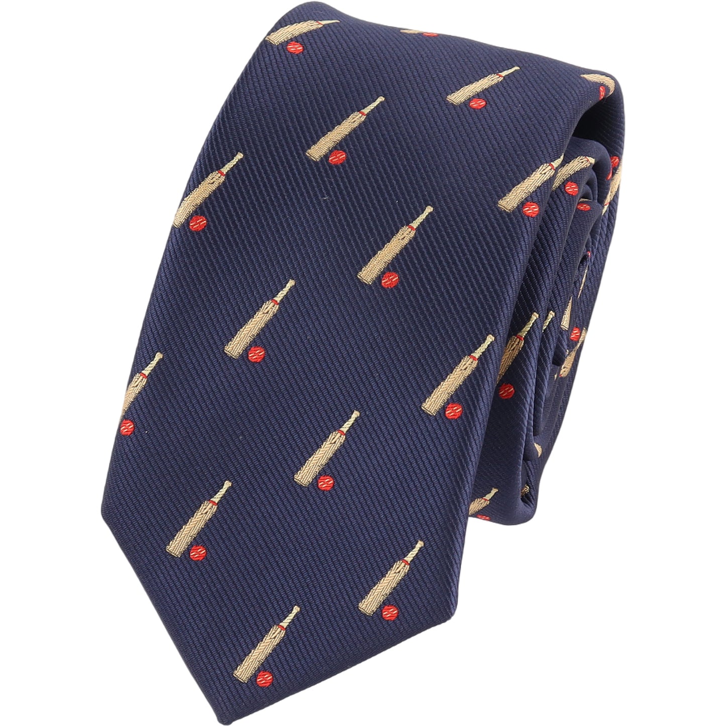 cricket bat and ball formal mens tie with elegant slim design perfect for corporate events and cricket supporters