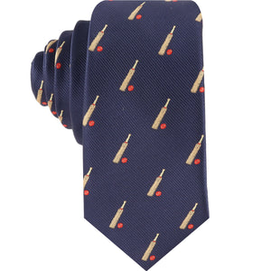 cricket bat and ball skinny tie for men featuring sleek cricket inspired design perfect for sports fans and formal occasions