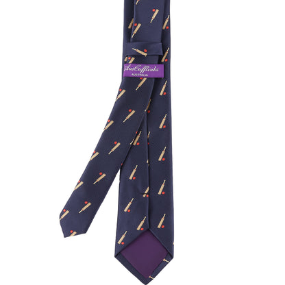 cricket inspired skinny necktie for men featuring bat and ball motif perfect for match days and events
