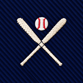 Featuring an embroidered design of two crossed baseball bats with a baseball above on a dark blue ribbed fabric background, the Crossed Baseball Skinny Tie is the perfect detail for any novelty or baseball-themed outfit.