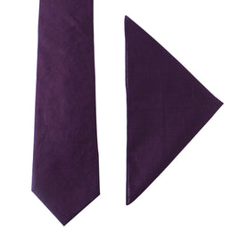 Dark Purple Cotton Skinny Tie & Pocket Square Set