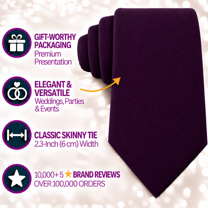 Dark Purple Cotton Skinny Tie & Pocket Square Set
