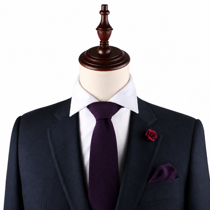 Dark Purple Cotton Skinny Tie & Pocket Square Set
