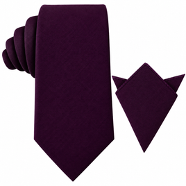 Dark Purple Cotton Skinny Tie & Pocket Square Set
