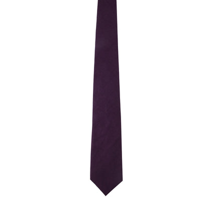 The Dark Purple Cotton Skinny Tie & Pocket Square Set, made of cotton with a smooth texture, is elegantly displayed on a plain white background.