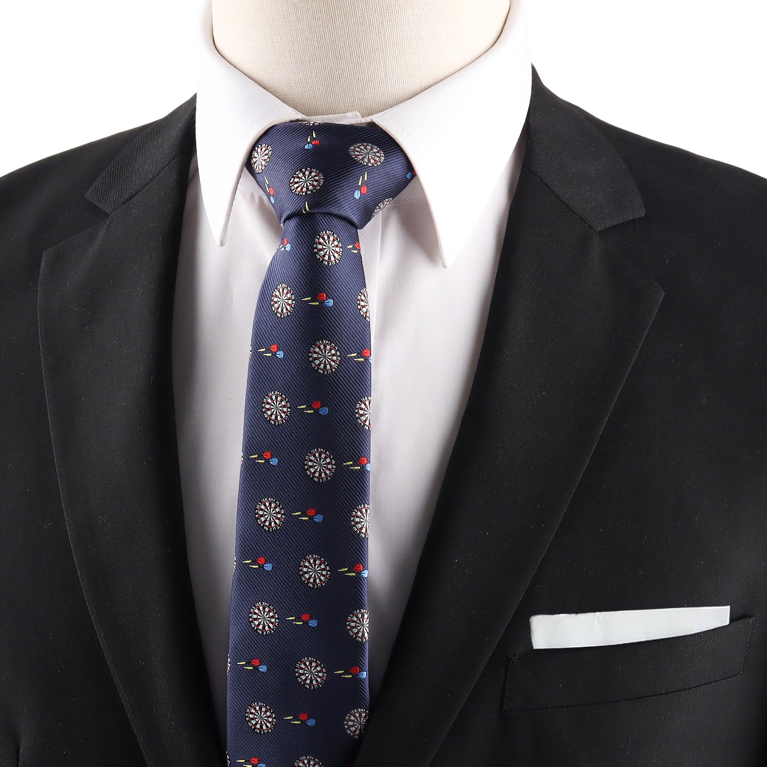 dartboard print skinny tie designed for darts lovers and pub game themed events