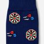 Darts Socks featuring playful dartboard and darts patterns in red, green, black, and white—perfect as unique novelty socks or a fun gift for darts enthusiasts.