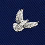 A white embroidered dove with outstretched wings graces the deep blue, diagonally-ribbed fabric of the Dove Skinny Tie, creating a timelessly elegant and symbolic accessory.