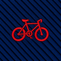 Introducing the Cyclist Skinny Tie: featuring a red embroidered bicycle on dark blue, diagonally ribbed fabric—a perfect choice for anyone seeking unique fashion accessories inspired by cycling.