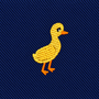 The Duck Skinny Tie features a charming embroidered yellow duck on a blue diagonal striped fabric, reminiscent of a classic yellow duckling animal print design.