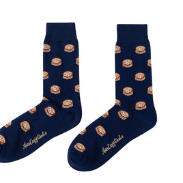 A pair of Dumpling Socks with food on them.