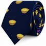 Introducing the Egg Tart Skinny Tie—a navy blue necktie adorned with a repeating embroidered egg tart pattern and finished with a subtle purple accent on the tip. This pastry-inspired accessory is the ideal gift for foodies who appreciate unique, delicious style.