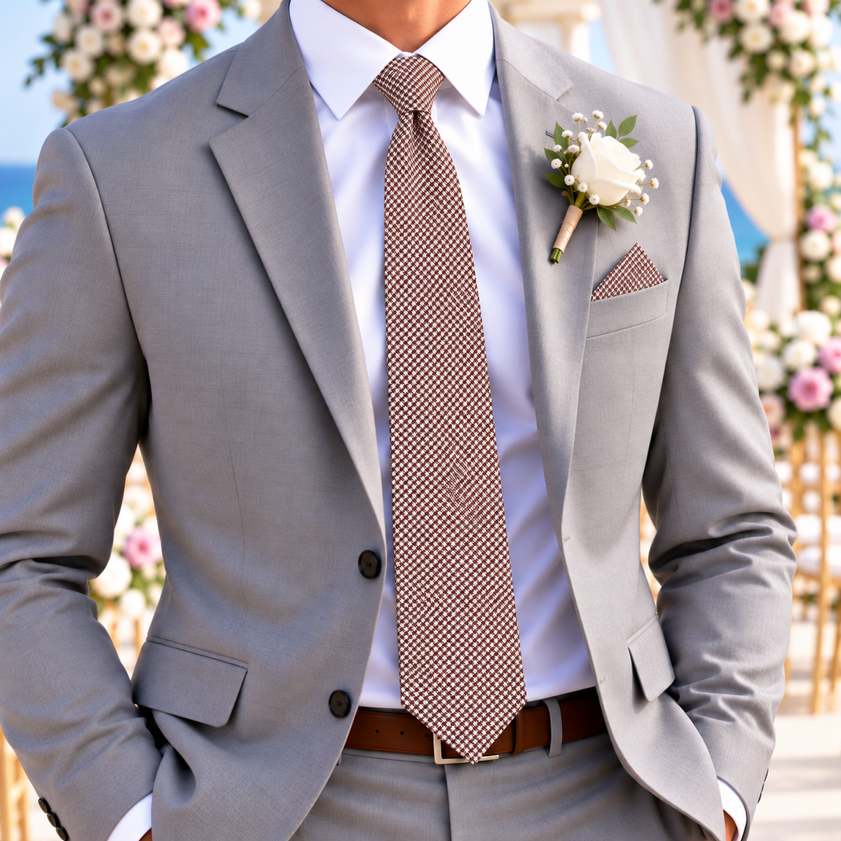 Brown Mini Houndstooth Business Cotton Tie