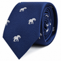 Elephant Skinny Tie in navy blue with a repeating white elephant print.
