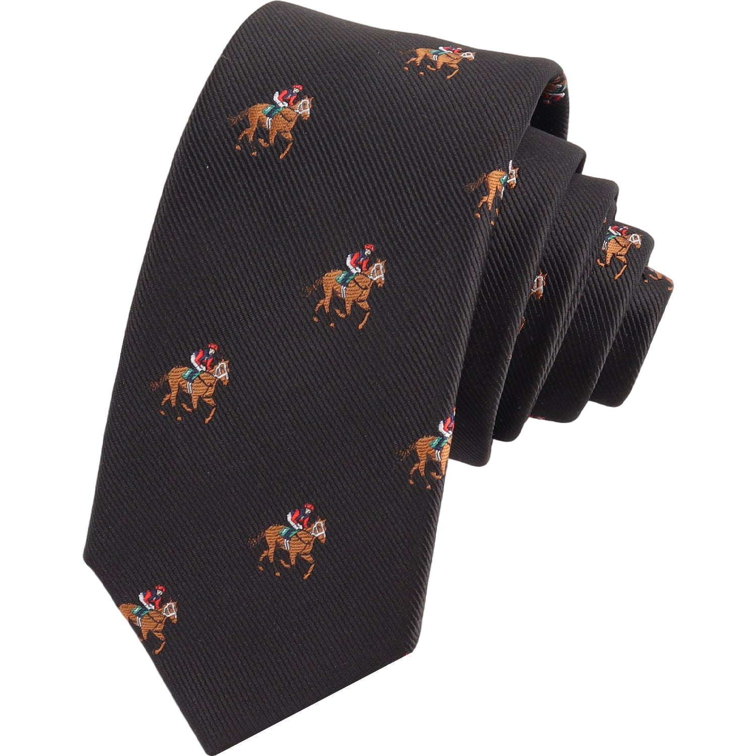 equestrian black horse racing necktie for men - rolled with sleek slim design perfect for derby and race day outfits 