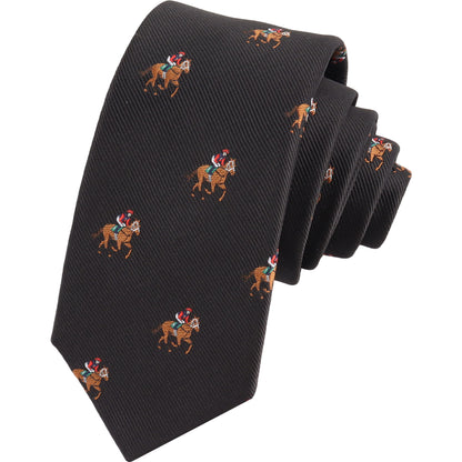 equestrian black horse racing necktie for men - rolled with sleek slim design perfect for derby and race day outfits 