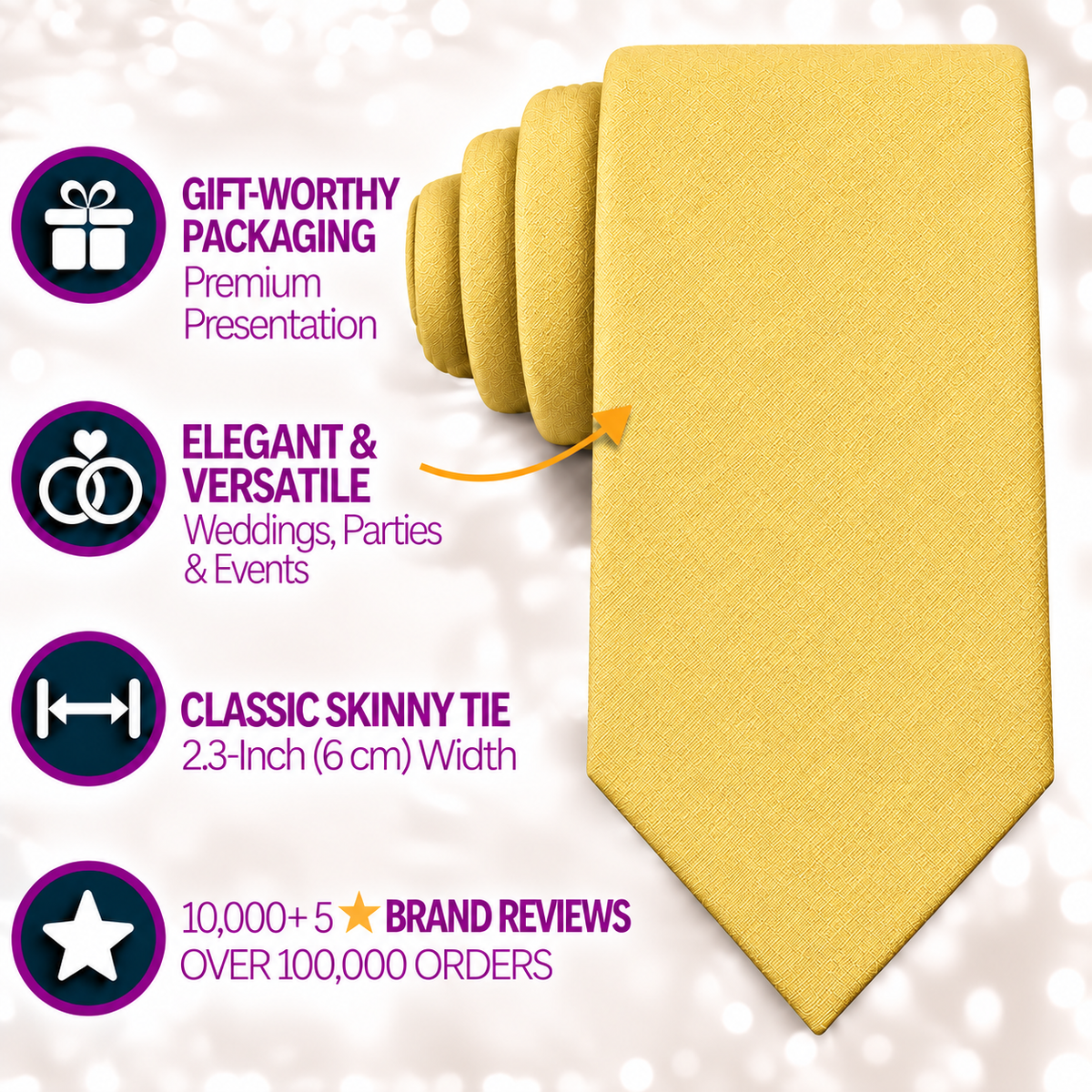 Baby Yellow Cotton Skinny Cotton Tie & Pocket Square Set