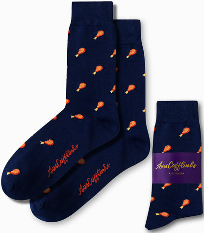 Men’s novelty socks featuring fried chicken print for fun and casual wear
