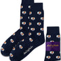 Basketball Backboard Socks in navy blue with a repeating hoop and ball pattern, displayed with an AusCufflinks Australia label—ideal athletic socks for top performance on and off the court.