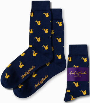 Men’s novelty saxophone socks ideal for gifts and music enthusiasts